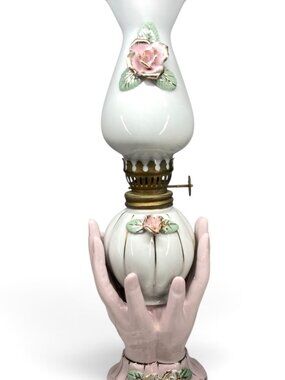 Vintage Japan RELCO Hurricane Oil Lamp "Lady's Hands"